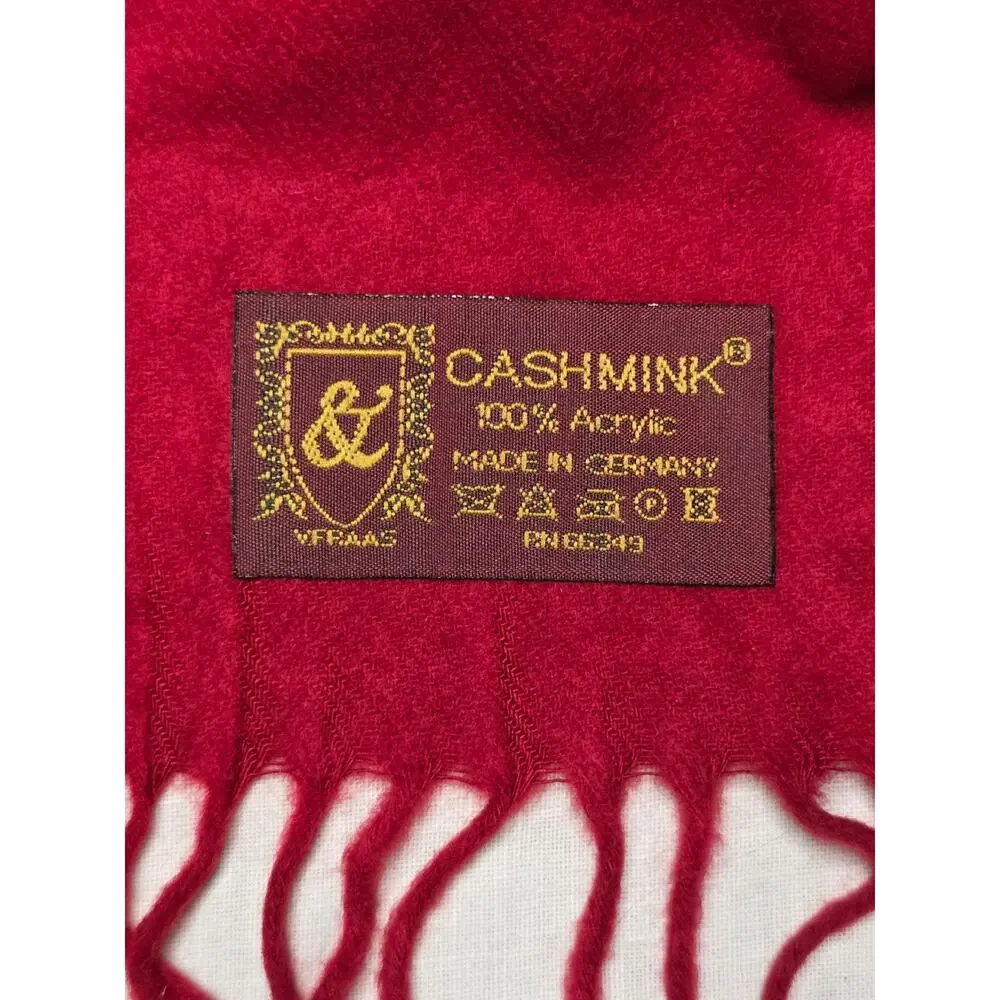 Red Cashmink Scarf Fringe Quiet Luxury Old Money Winter Holiday 64x13